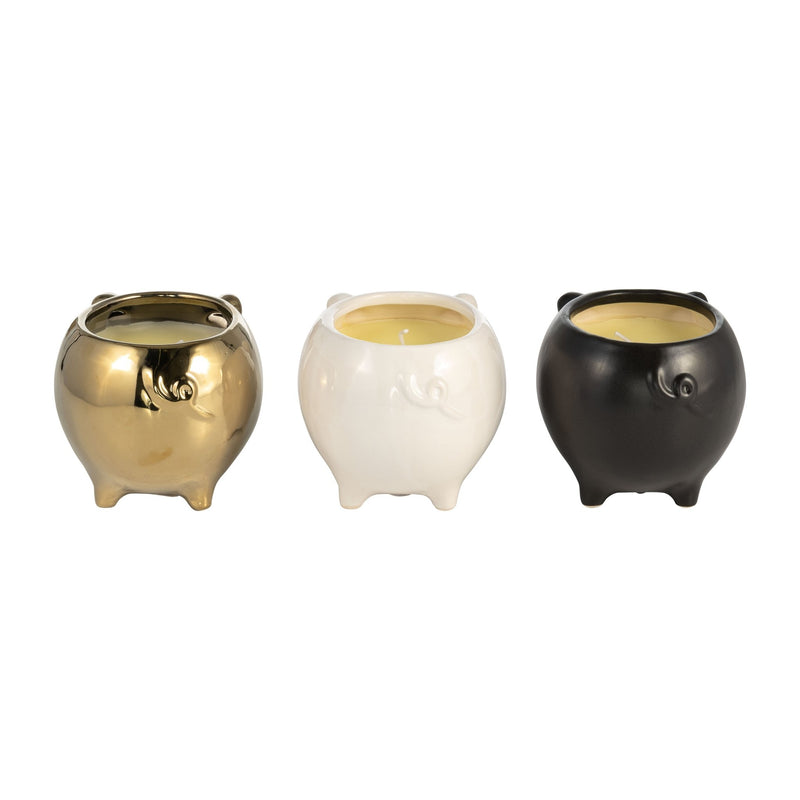 S/3 7" 9 Oz Vanilla Sandalwood Pig Candle, Multi - Al Rugaib Furniture