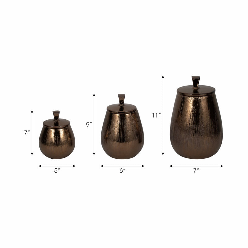 S/3 7/9/11" Tiziano Ceramic Bronze Jars - Al Rugaib Furniture