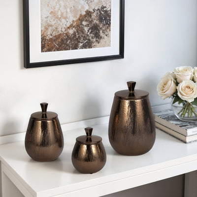 S/3 7/9/11" Tiziano Ceramic Bronze Jars - Al Rugaib Furniture