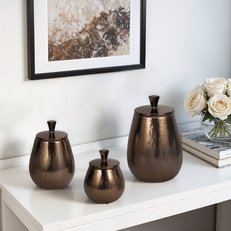 S/3 7/9/11" Tiziano Ceramic Bronze Jars - Al Rugaib Furniture