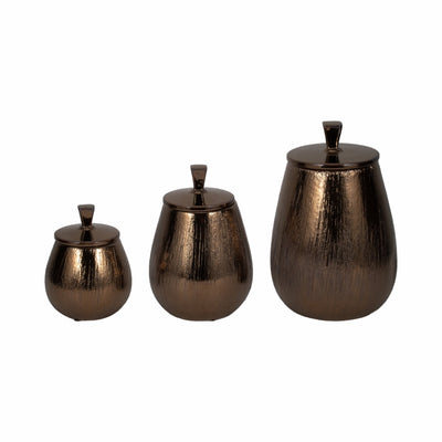 S/3 7/9/11" Tiziano Ceramic Bronze Jars - Al Rugaib Furniture