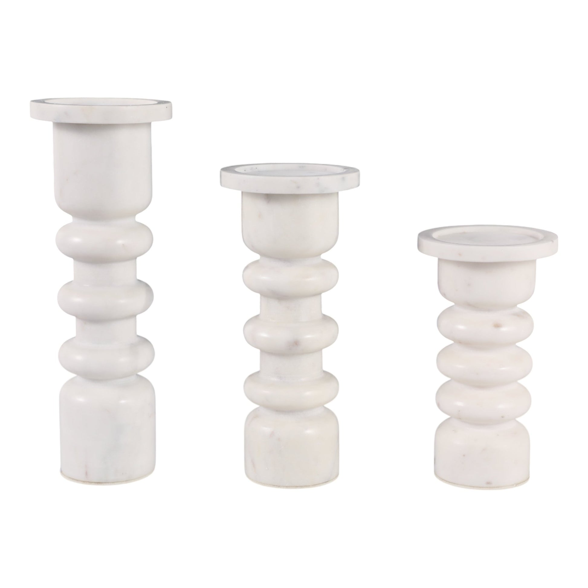 S/3 8/10/12" OLATHE WHITE MARBLE CANDLE STICKS Candle Holders| Sagebrook Home