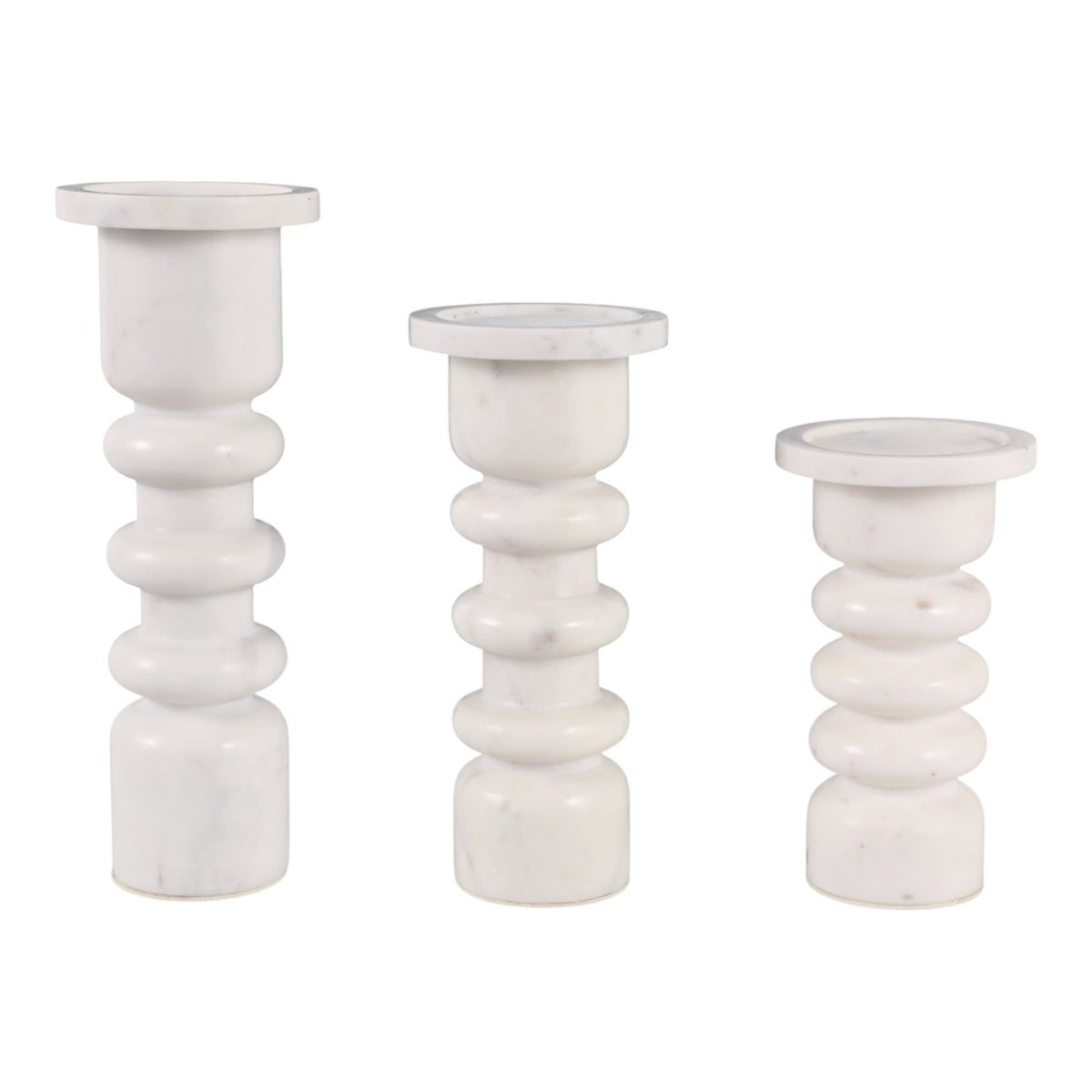 S/3 8/10/12" OLATHE WHITE MARBLE CANDLE STICKS Candle Holders| Sagebrook Home