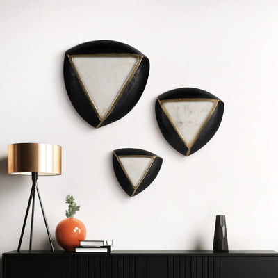 S/3 8/11/14" Dayton Marble Triangle Wall Decor - Al Rugaib Furniture