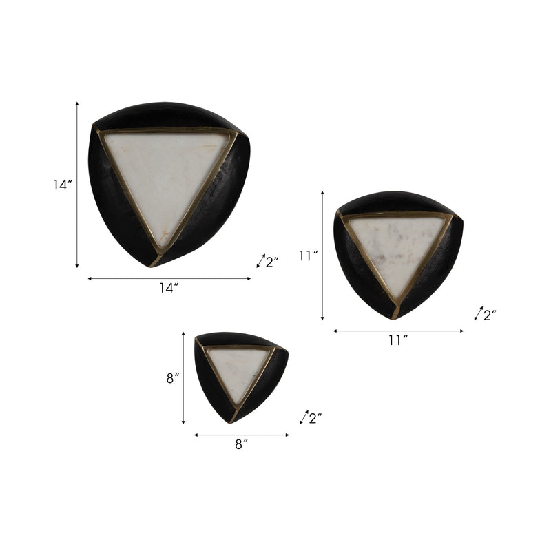 S/3 8/11/14" Dayton Marble Triangle Wall Decor - Al Rugaib Furniture
