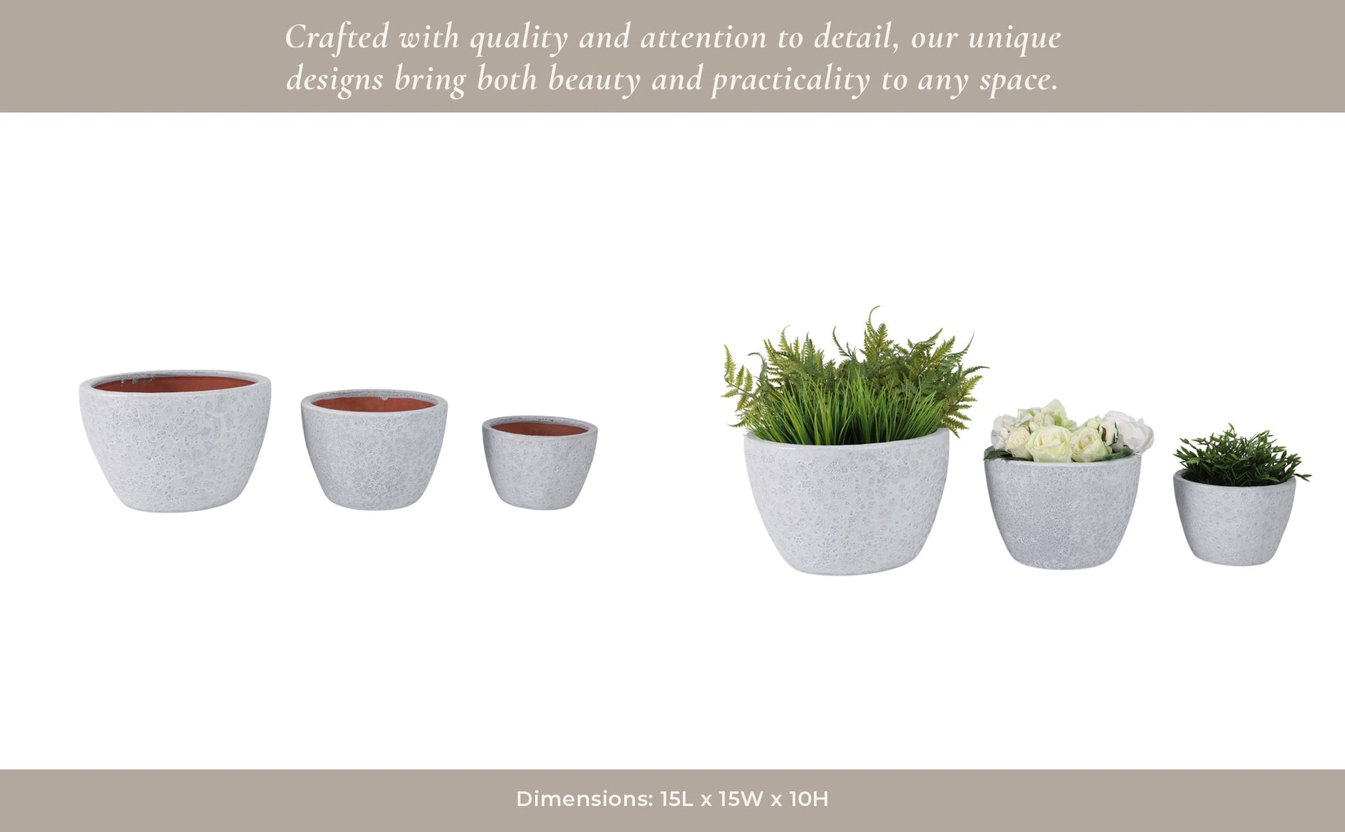 S/3 8/11/15" Lava Planters, White Planter| Sagebrook Home