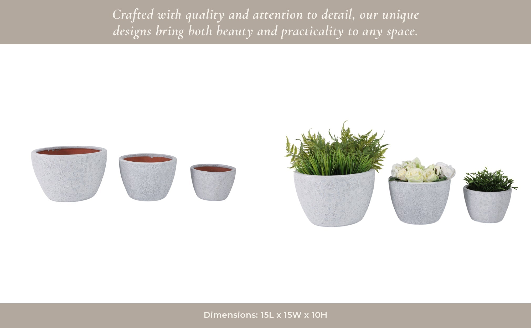S/3 8/11/15" Lava Planters, White Planter| Sagebrook Home