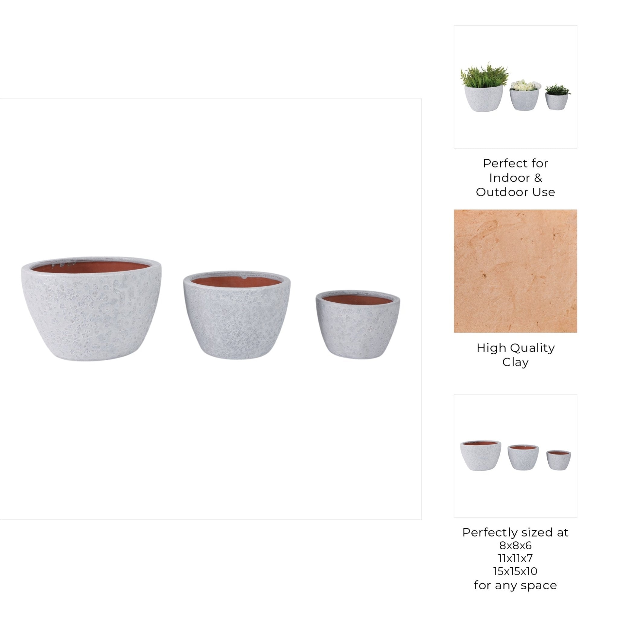 S/3 8/11/15" Lava Planters, White Planter| Sagebrook Home