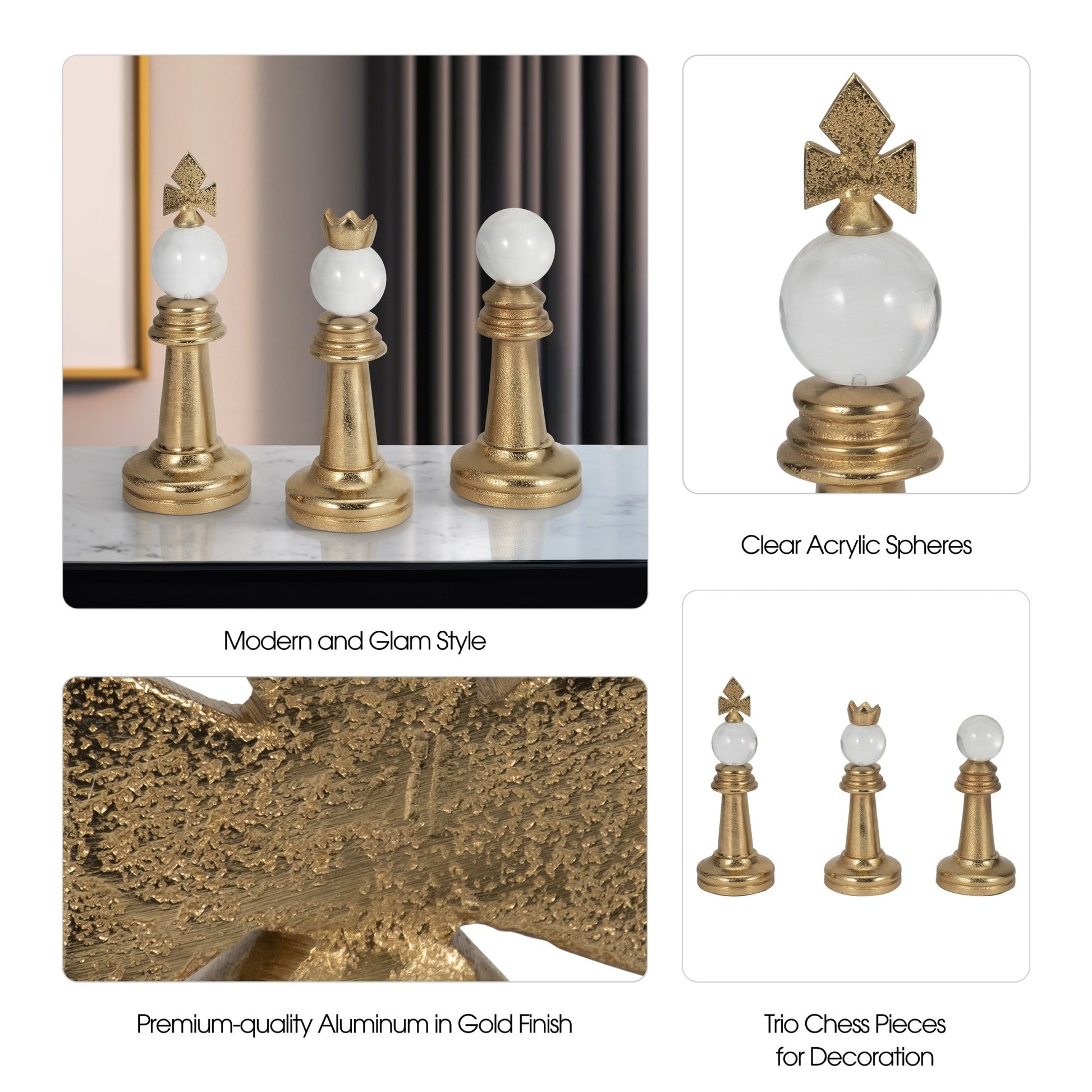 S/3 8/9/10" Turin Gold Chess Pieces Table Decors| Sagebrook Home