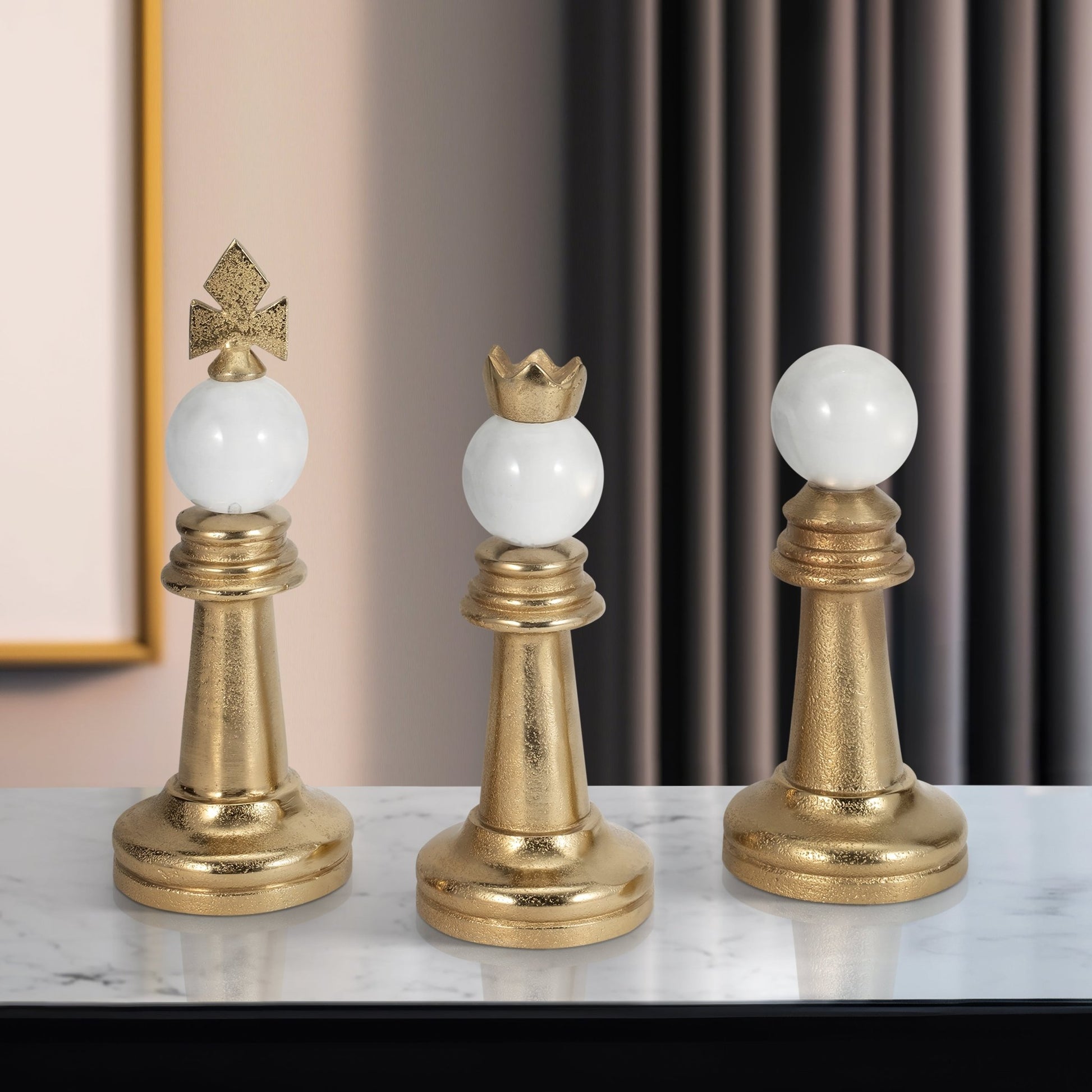 S/3 8/9/10" Turin Gold Chess Pieces Table Decors| Sagebrook Home