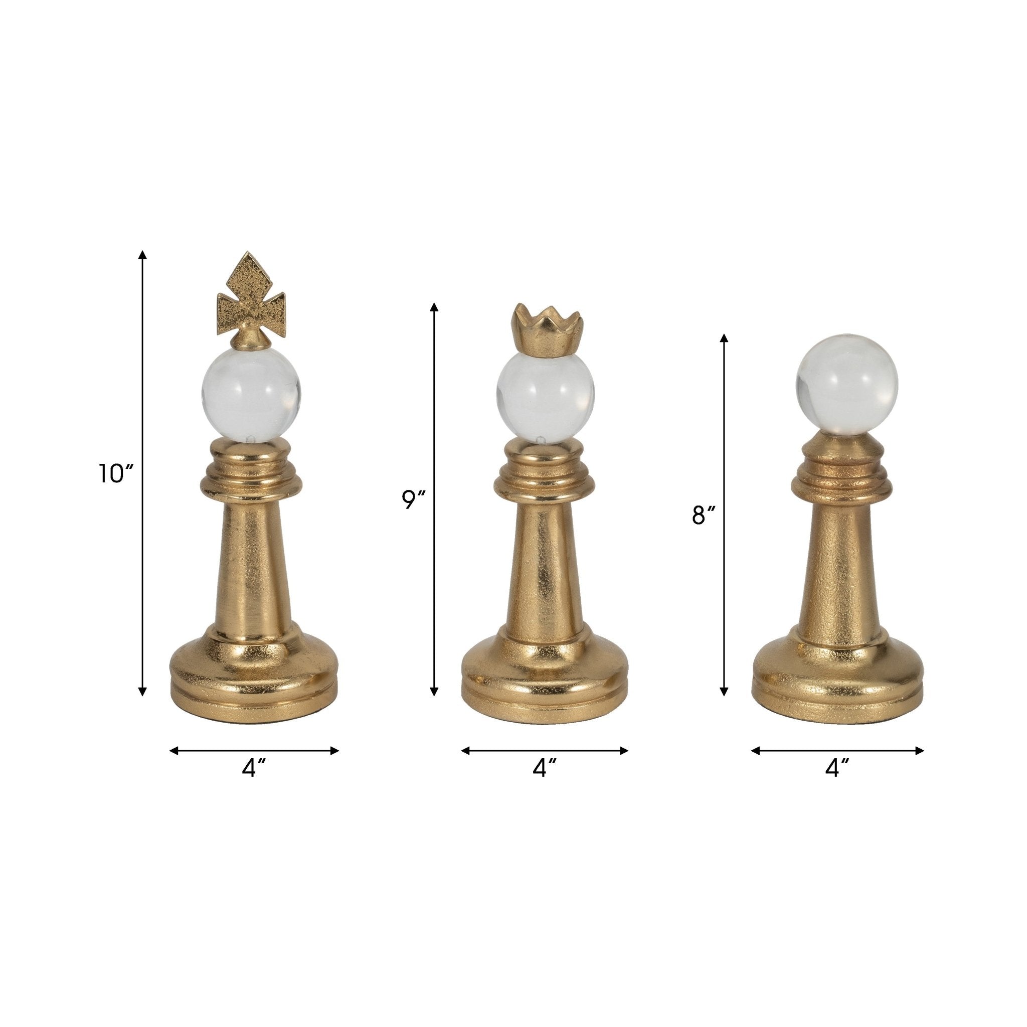 S/3 8/9/10" Turin Gold Chess Pieces Table Decors| Sagebrook Home