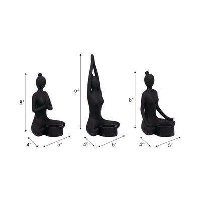 S/3 9" Resin Candle Holder,black - Al Rugaib Furniture