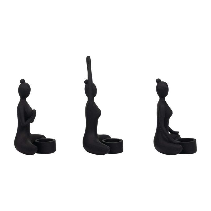 S/3 9" Resin Candle Holder,black - Al Rugaib Furniture