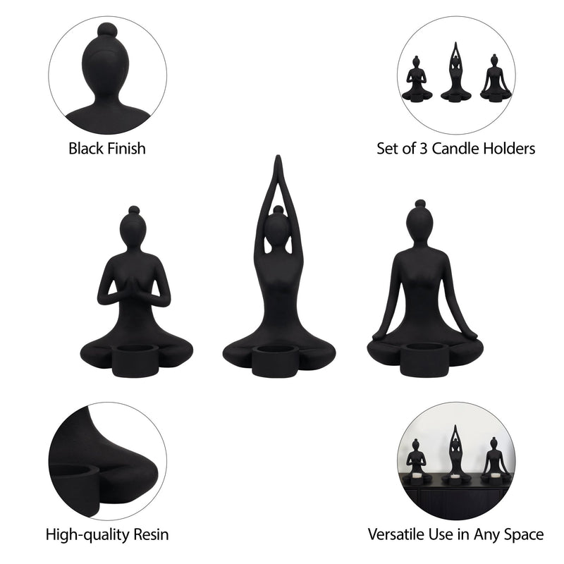 S/3 9" Resin Candle Holder,black - Al Rugaib Furniture