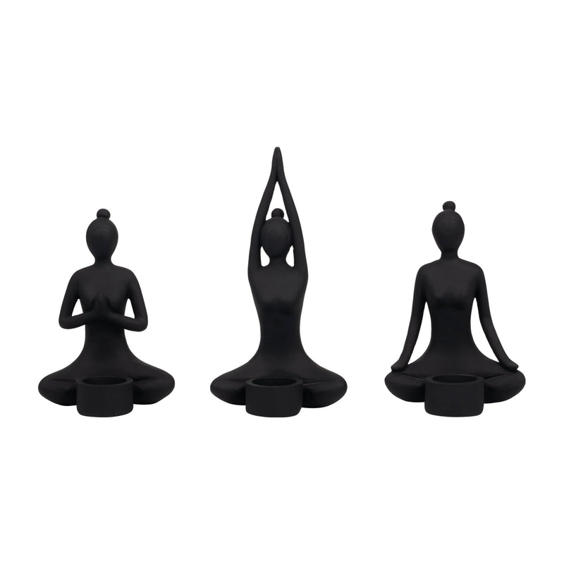 S/3 9" Resin Candle Holder,black - Al Rugaib Furniture