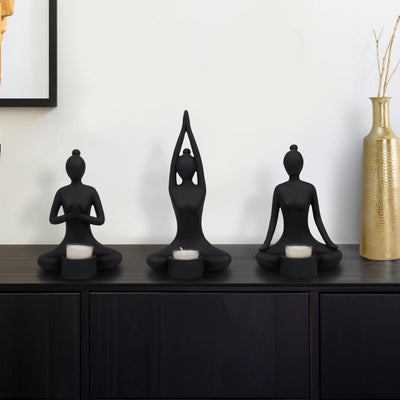 S/3 9" Resin Candle Holder,black - Al Rugaib Furniture