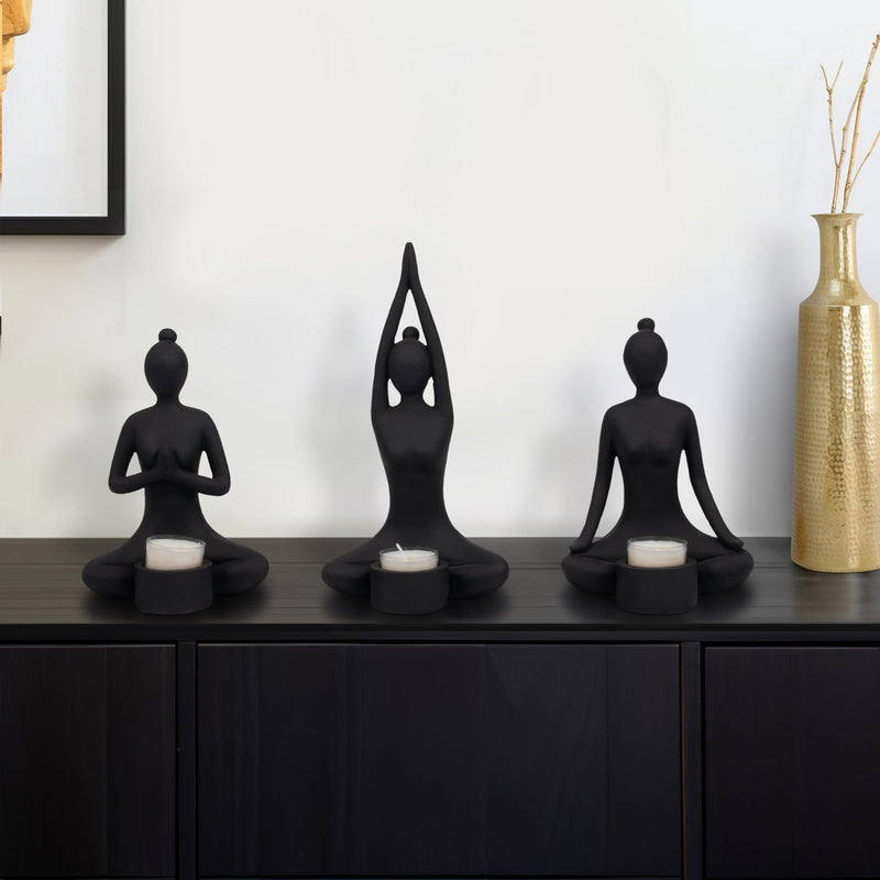 S/3 9" Resin Candle Holder,black - Al Rugaib Furniture