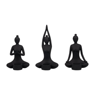 S/3 9" Resin Candle Holder,black - Al Rugaib Furniture