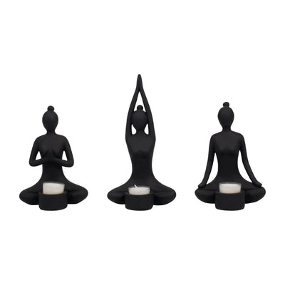 S/3 9" Resin Candle Holder,black - Al Rugaib Furniture