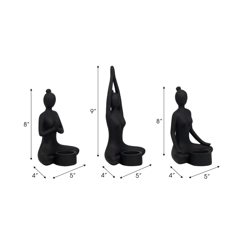 S/3 9" Resin Candle Holder,black - Al Rugaib Furniture