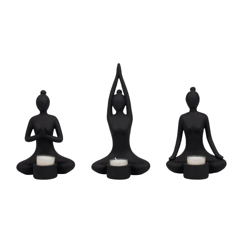 S/3 9" Resin Candle Holder,black - Al Rugaib Furniture