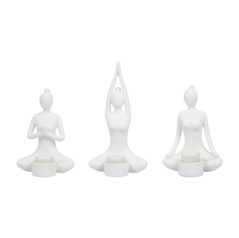 S/3 9" Resin Candle Holder,white - Al Rugaib Furniture