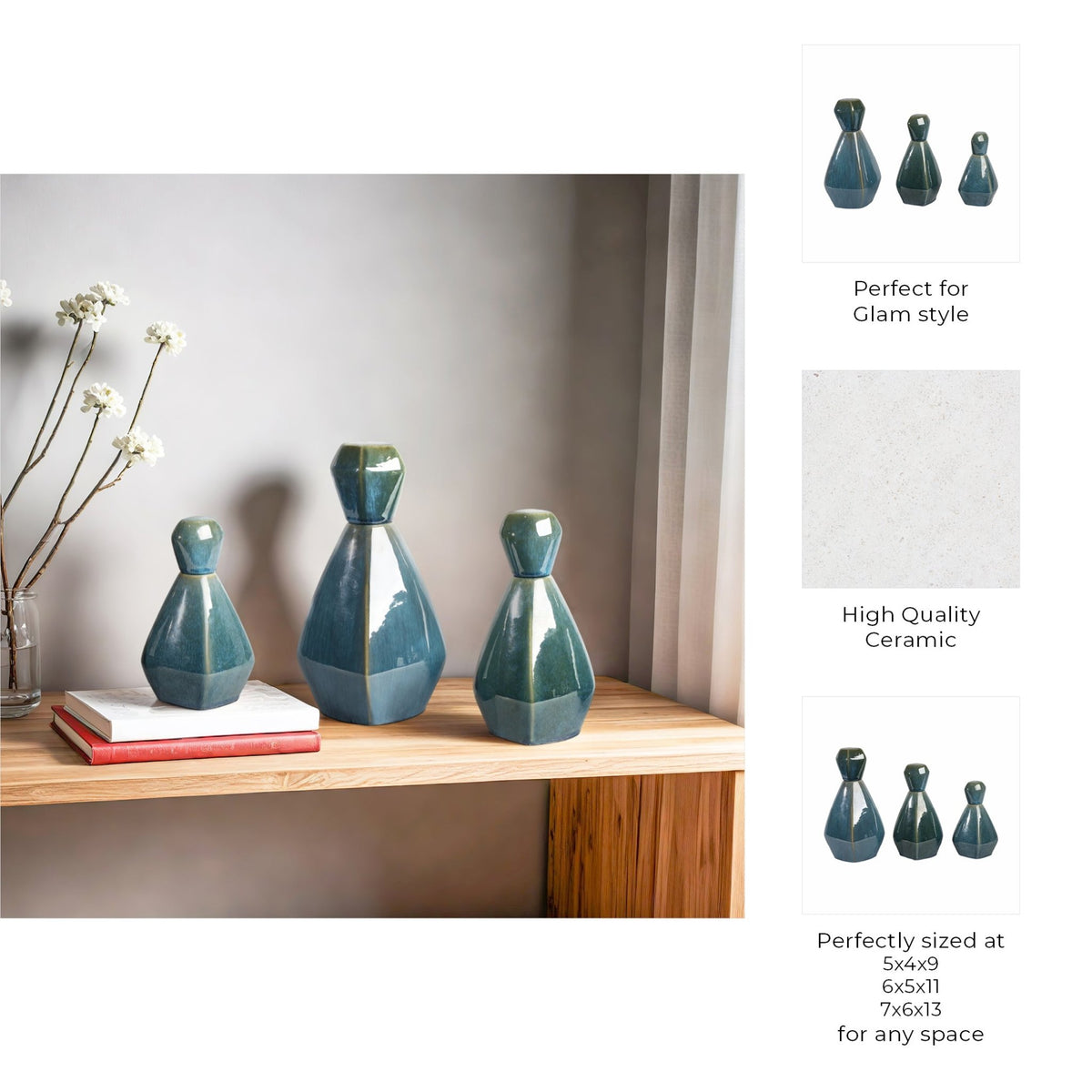 S/3 9/11/13" Tacoma/Corvallis Ceramic Bottles Vases and Jars| Sagebrook Home