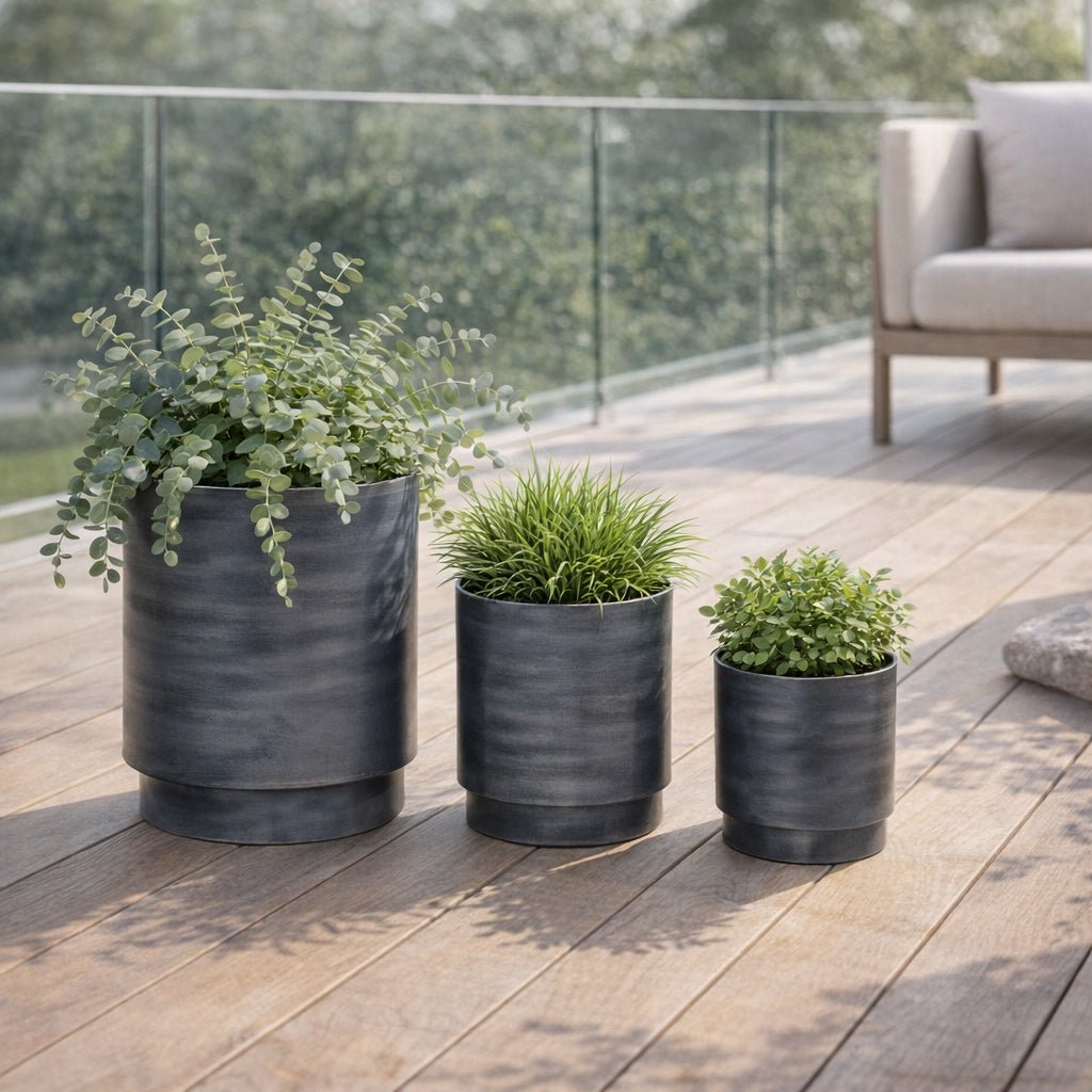 S/3 9/11/13" Tall Metal Pedestal Planters, Gray Planter| Sagebrook Home