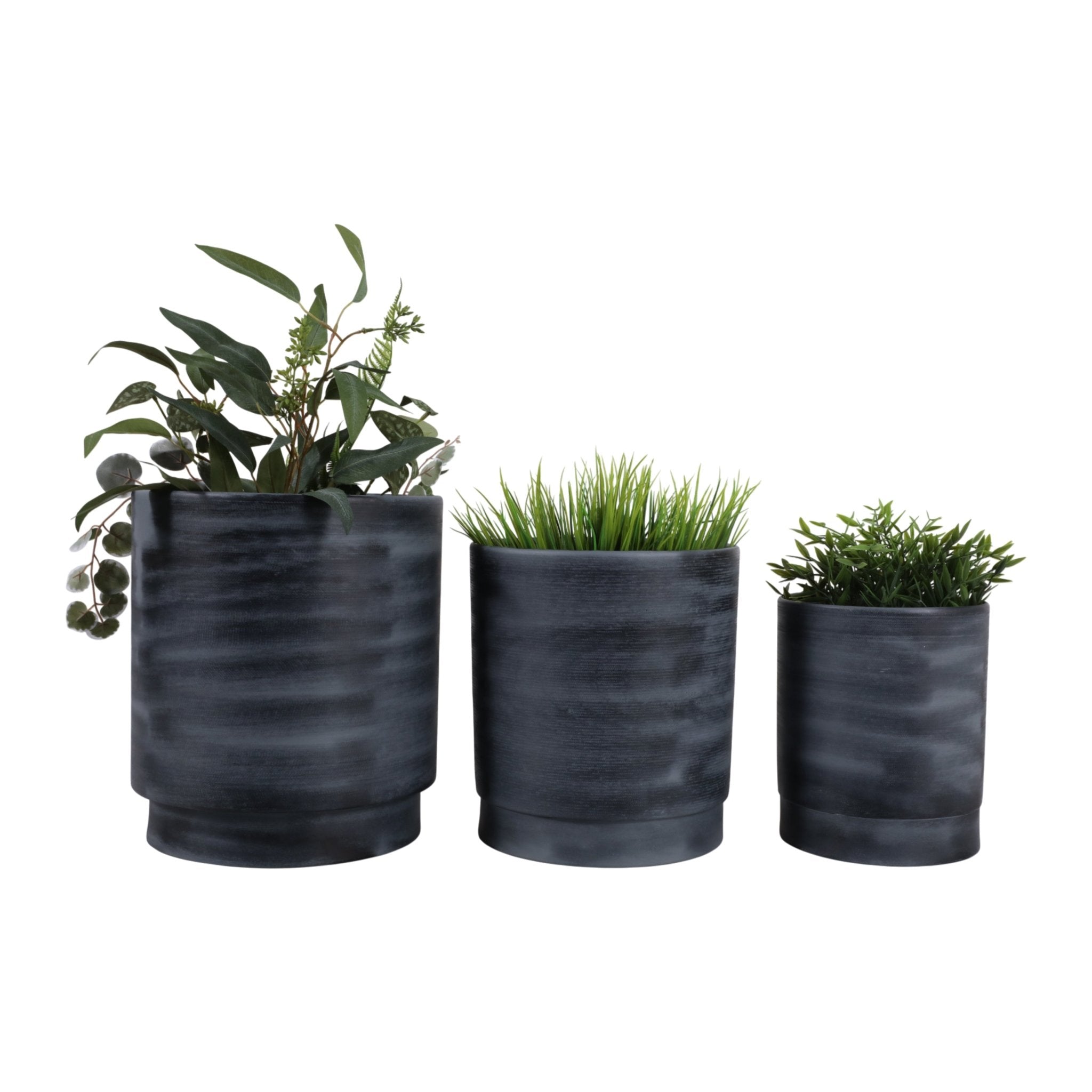 S/3 9/11/13" Tall Metal Pedestal Planters, Gray Planter| Sagebrook Home