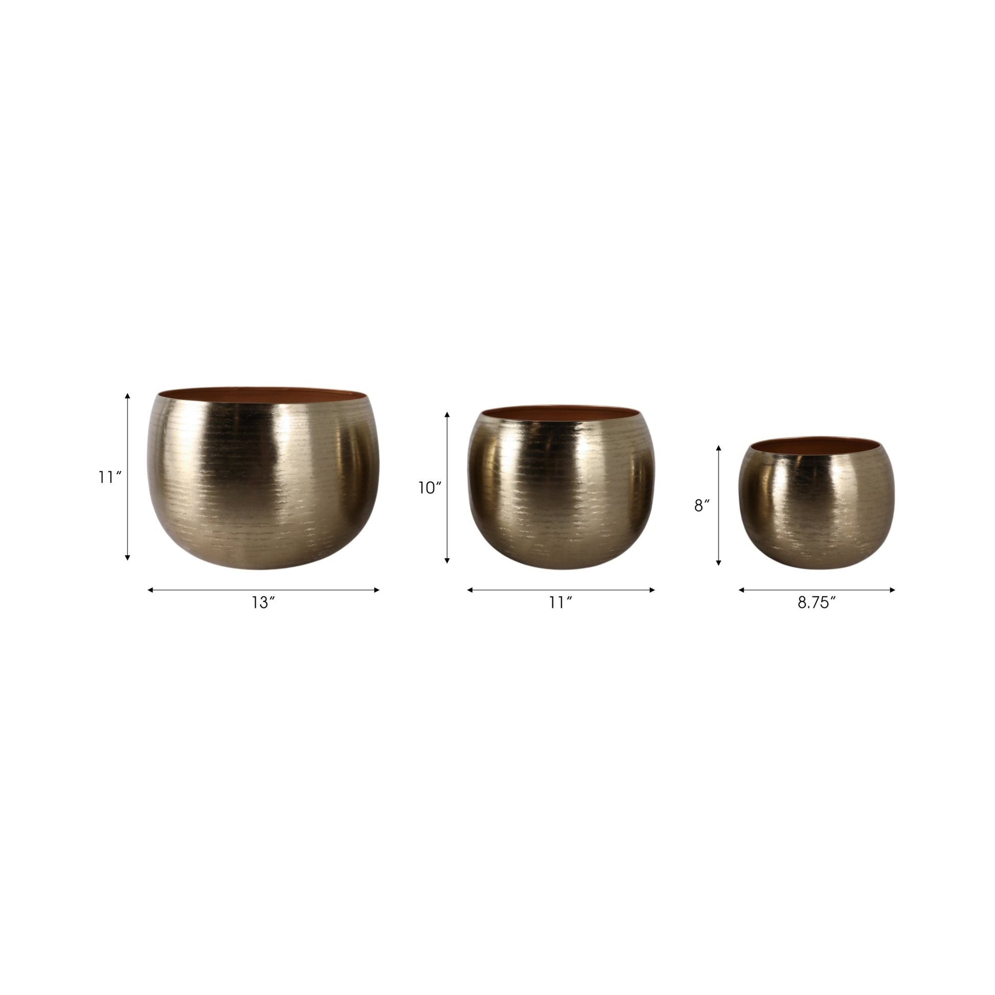 S/3 9/12/14" Hammered Metal Planters, Gold Planter| Sagebrook Home