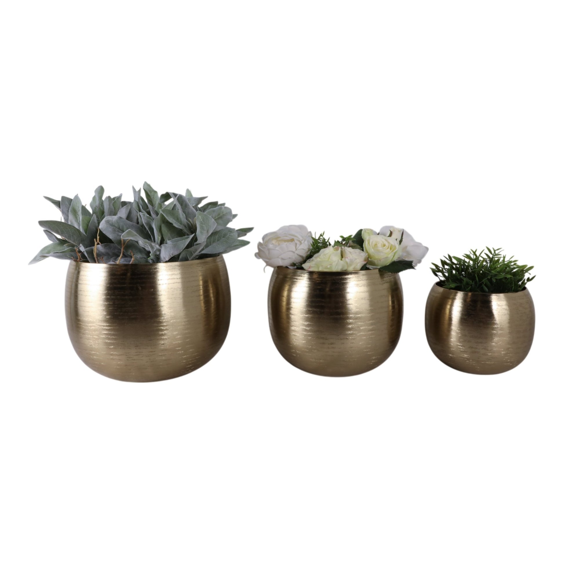 S/3 9/12/14" Hammered Metal Planters, Gold Planter| Sagebrook Home