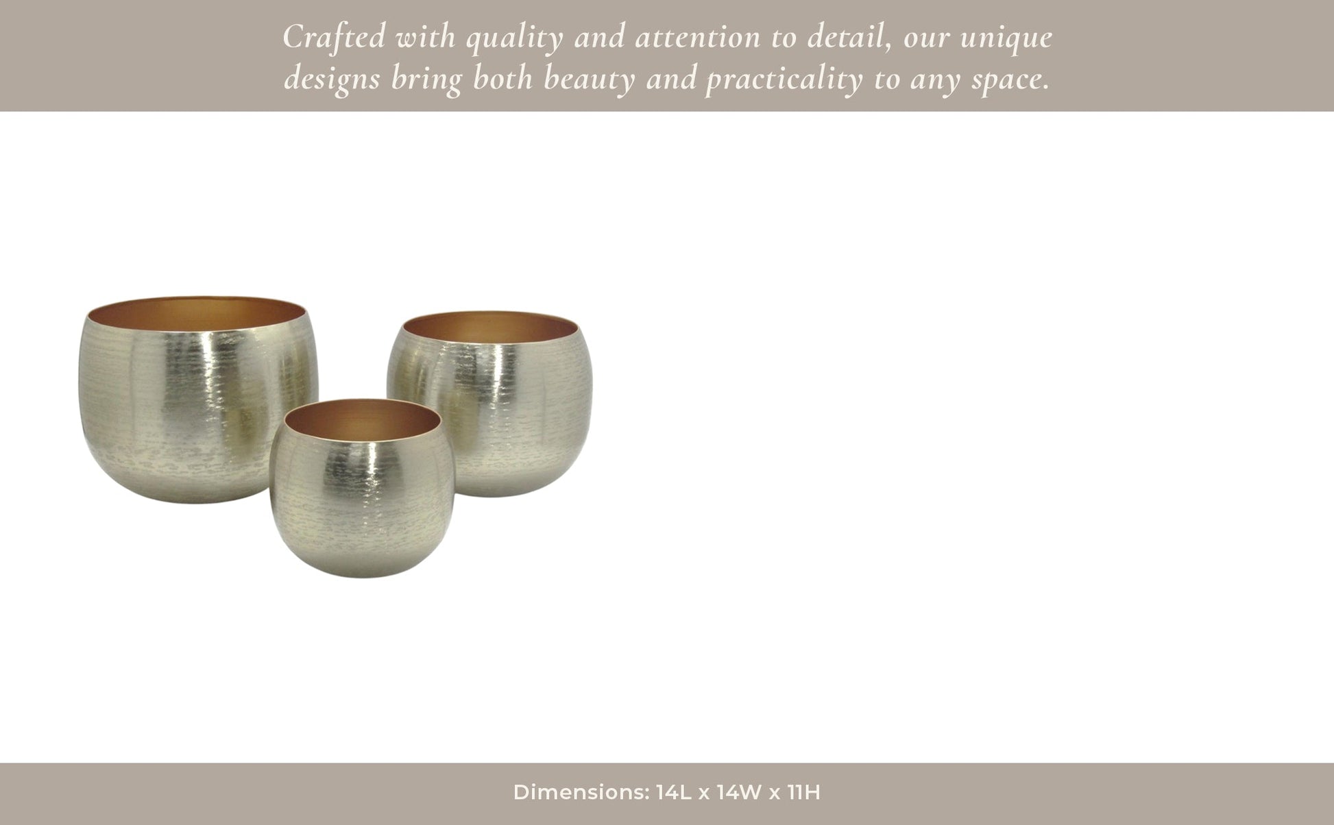 S/3 9/12/14" Hammered Metal Planters, Gold Planter| Sagebrook Home
