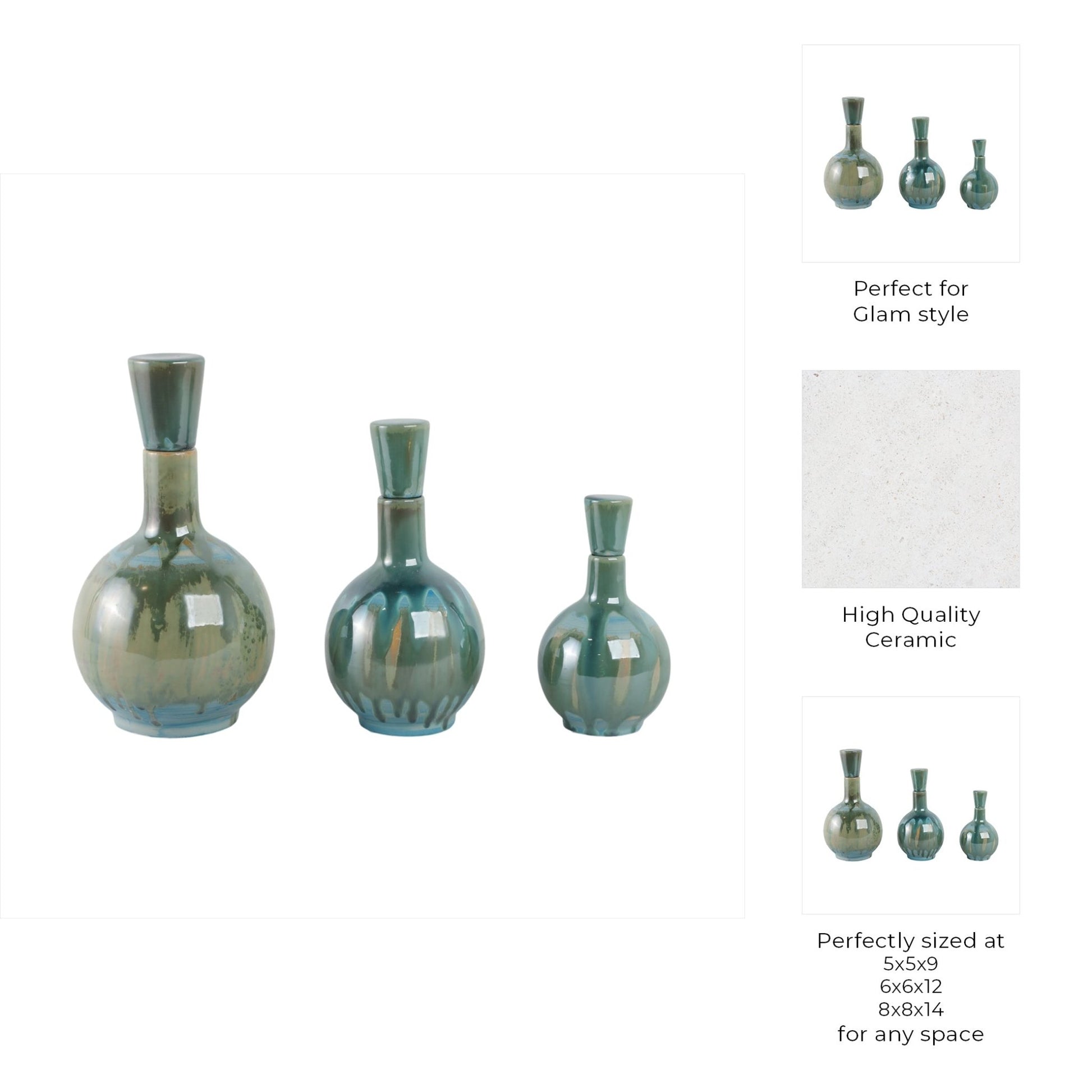 S/3 9/12/14" Keizer/Sherwood Ceramic Bottles Vases and Jars| Sagebrook Home