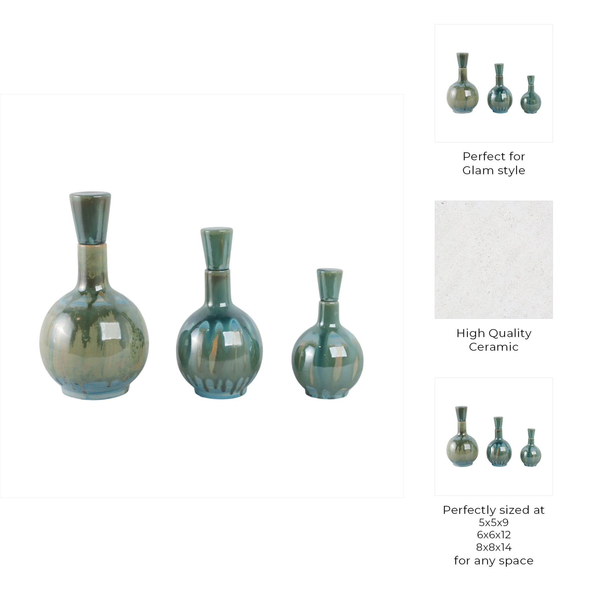 S/3 9/12/14" Keizer/Sherwood Ceramic Bottles Vases and Jars| Sagebrook Home