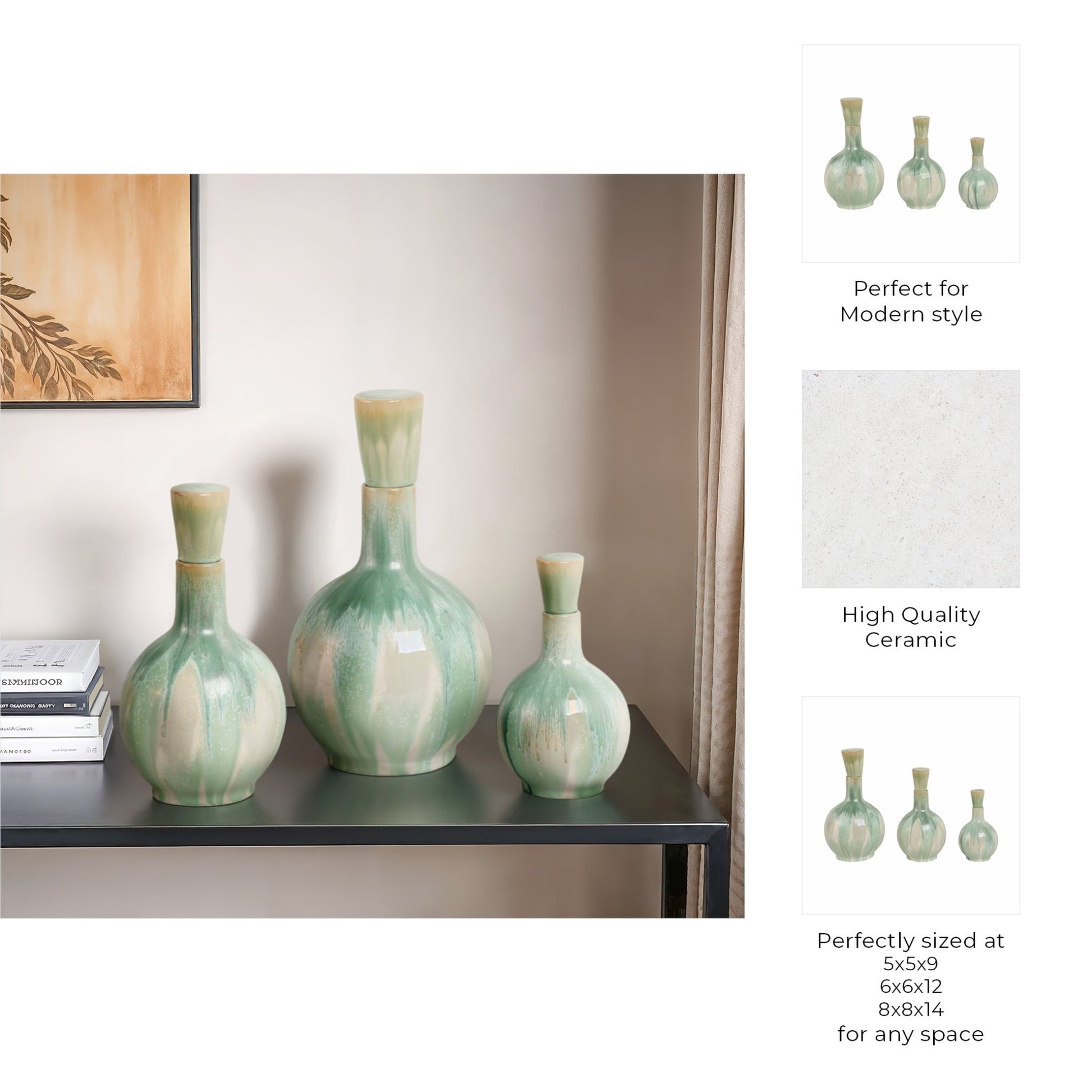 S/3 9/12/14" Keizer/Sherwood Ceramic Bottles Vases and Jars| Sagebrook Home