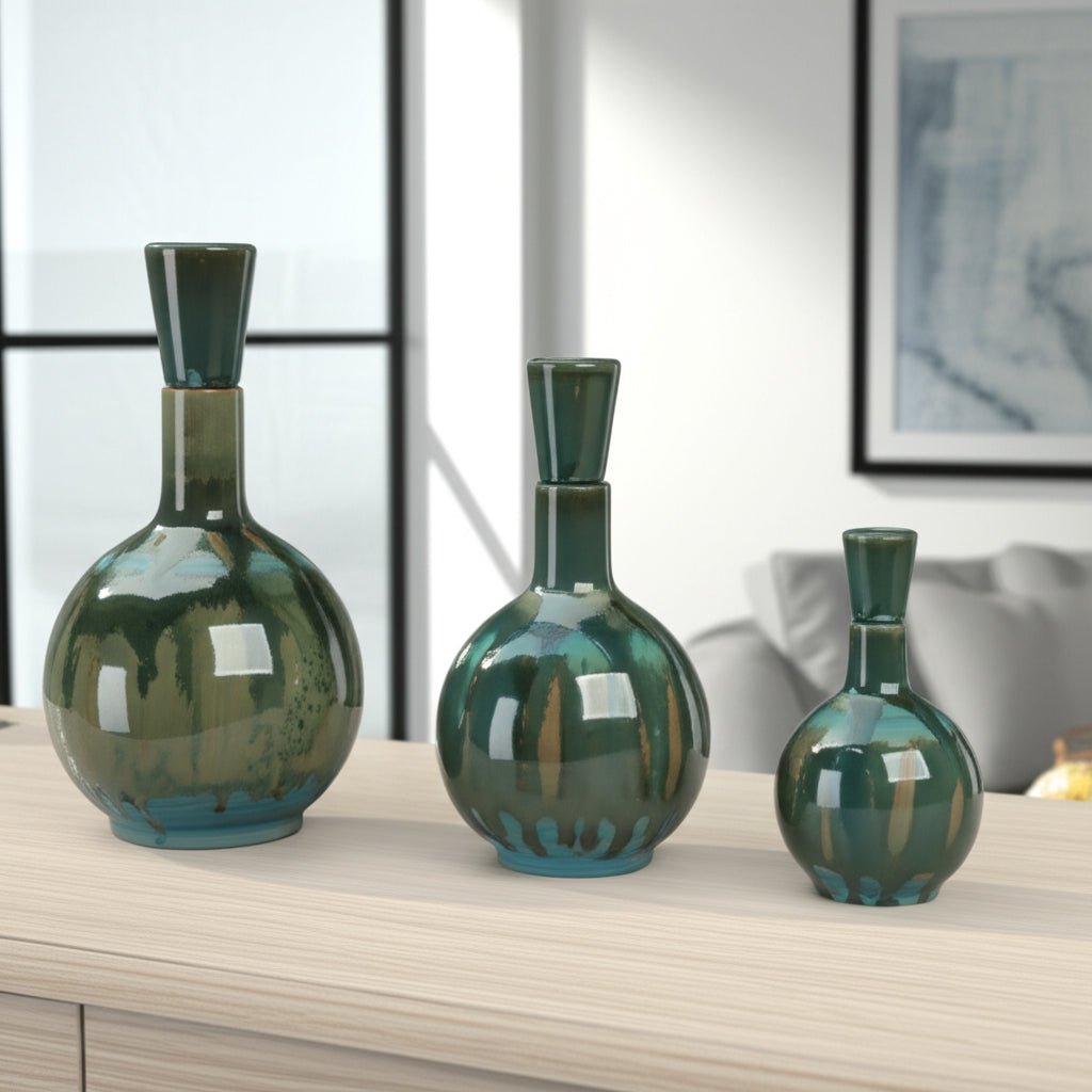 S/3 9/12/14" Keizer/Sherwood Ceramic Bottles Vases and Jars| Sagebrook Home