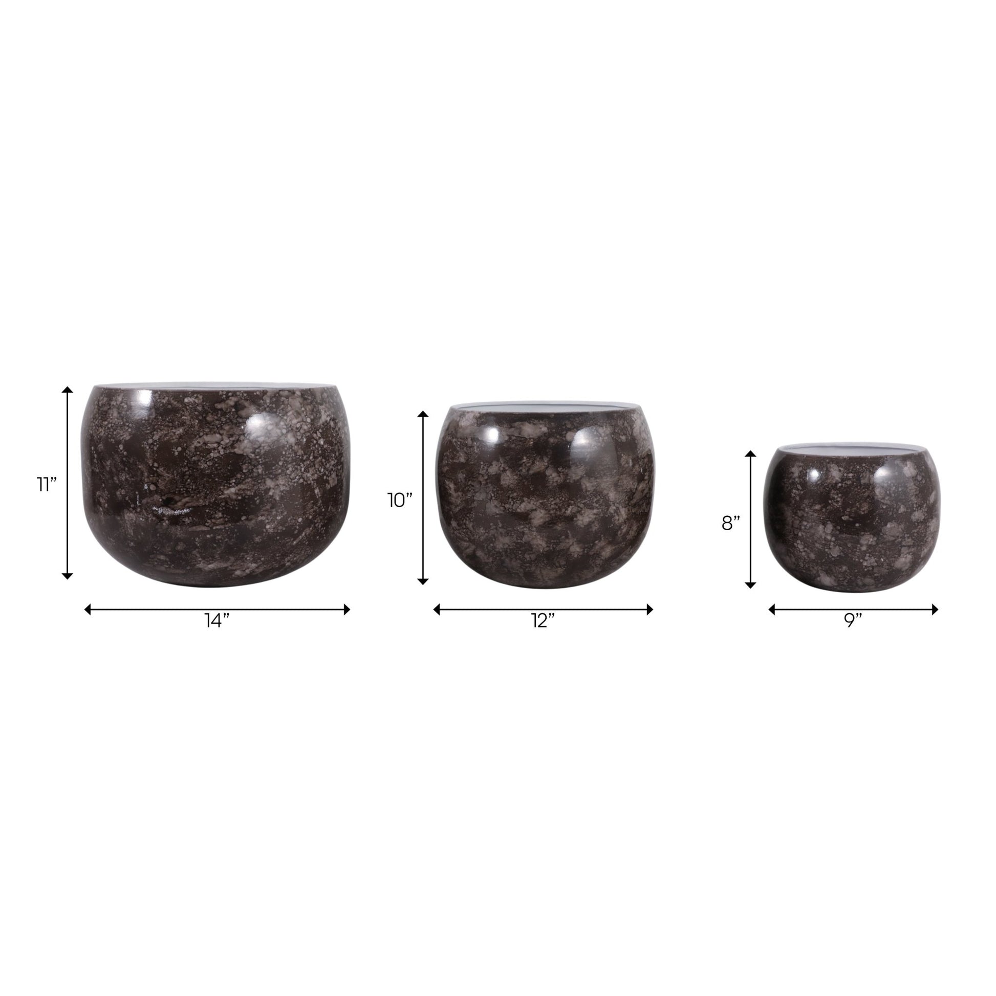 S/3 9/12/14" Marbled Finish Round Metal Planters, Planter| Sagebrook Home