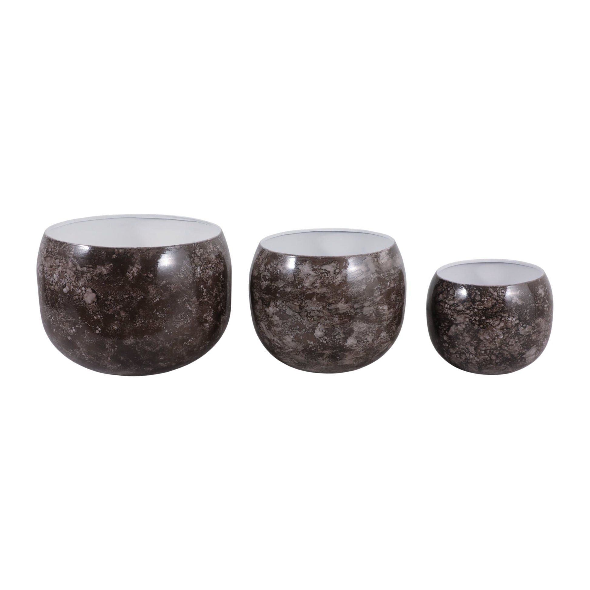S/3 9/12/14" Marbled Finish Round Metal Planters, Planter| Sagebrook Home
