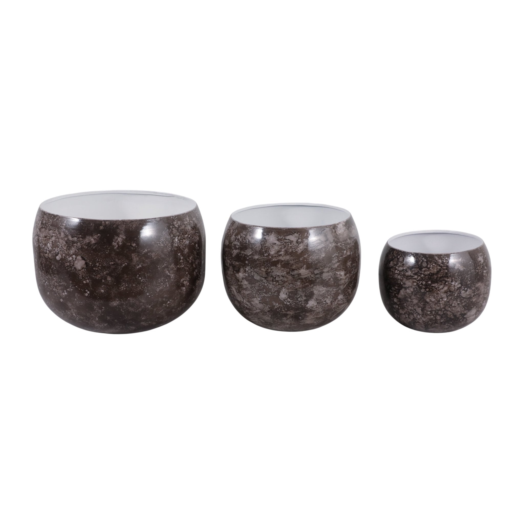 S/3 9/12/14" Marbled Finish Round Metal Planters, Planter| Sagebrook Home