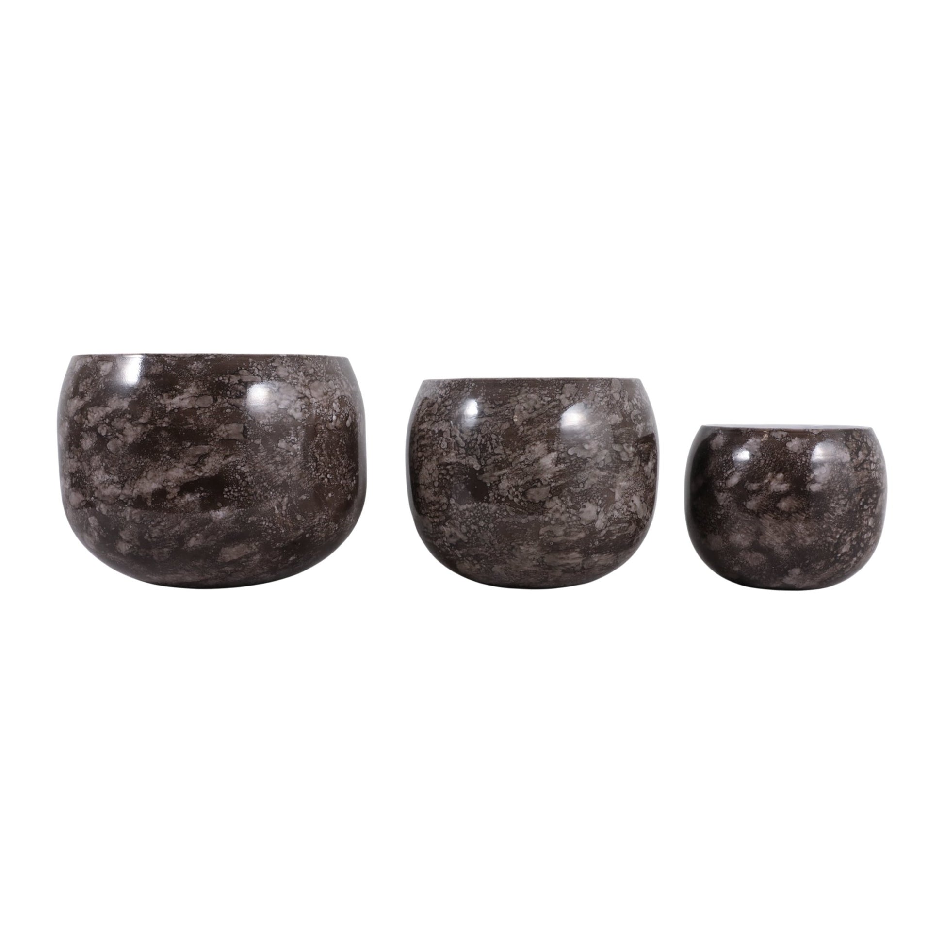 S/3 9/12/14" Marbled Finish Round Metal Planters, Planter| Sagebrook Home