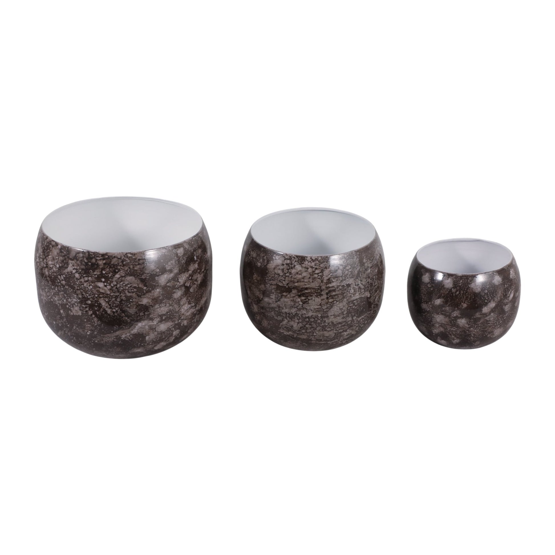 S/3 9/12/14" Marbled Finish Round Metal Planters, Planter| Sagebrook Home