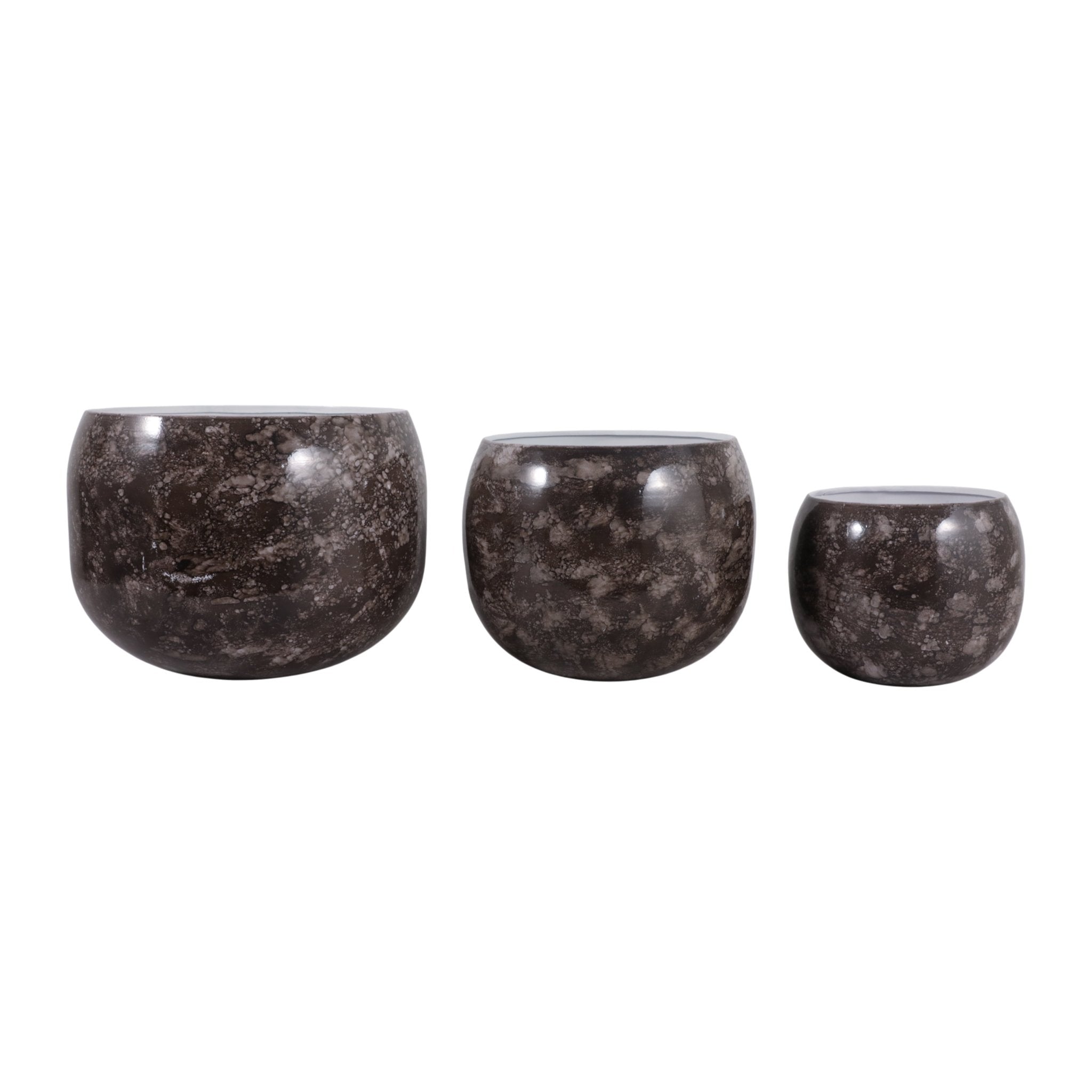 S/3 9/12/14" Marbled Finish Round Metal Planters, Planter| Sagebrook Home