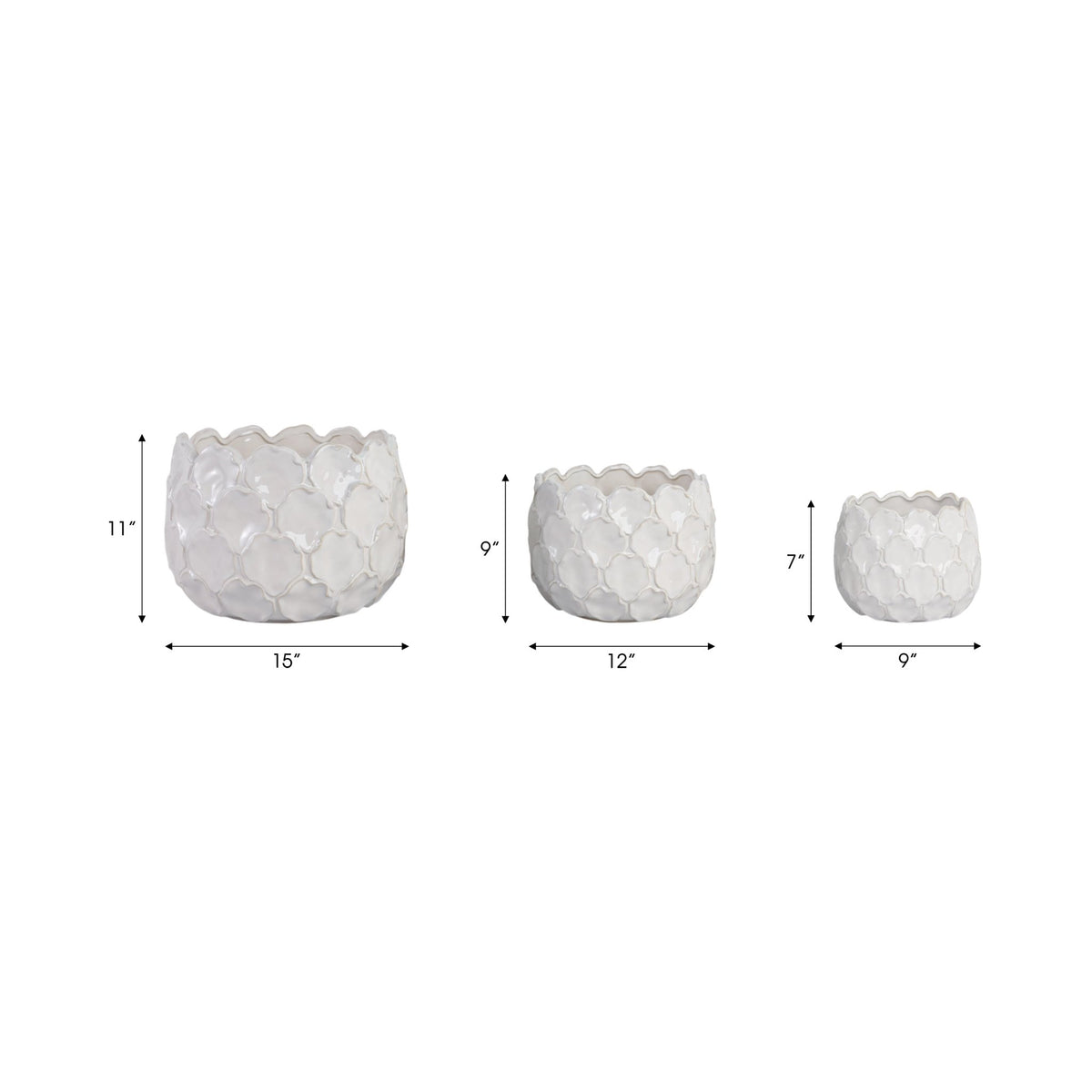 S/3 9/12/15" CLOUDY PETAL PLANTERS, WHITE Planter| Sagebrook Home