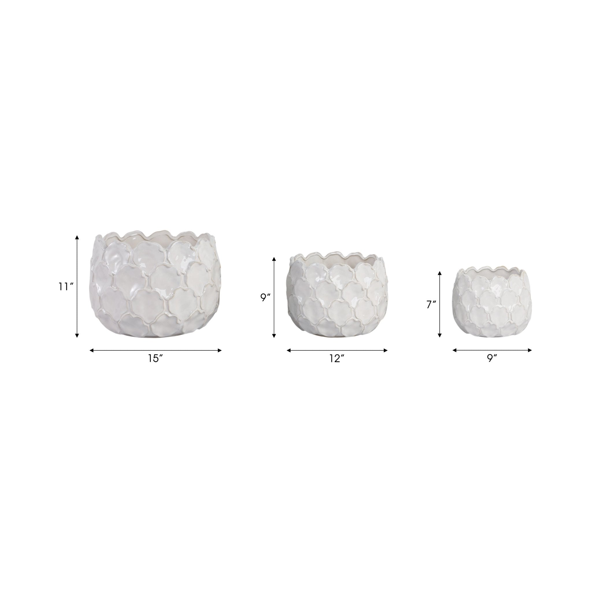 S/3 9/12/15" CLOUDY PETAL PLANTERS, WHITE Planter| Sagebrook Home