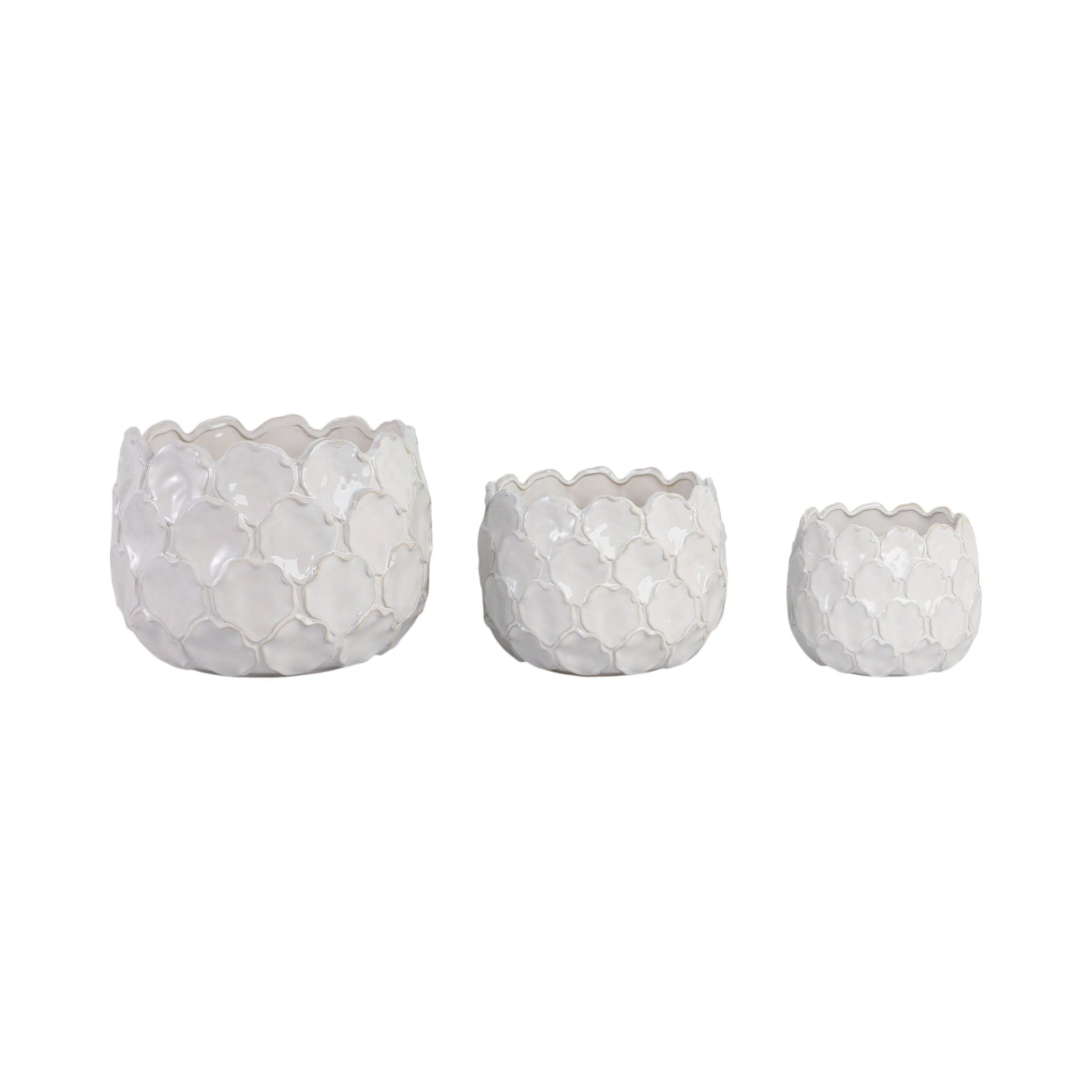 S/3 9/12/15" CLOUDY PETAL PLANTERS, WHITE Planter| Sagebrook Home