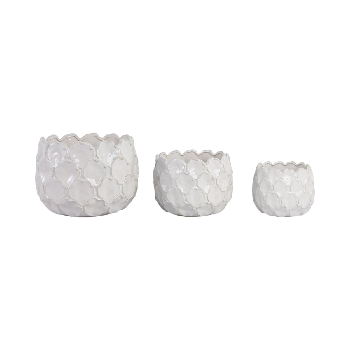 S/3 9/12/15" CLOUDY PETAL PLANTERS, WHITE Planter| Sagebrook Home