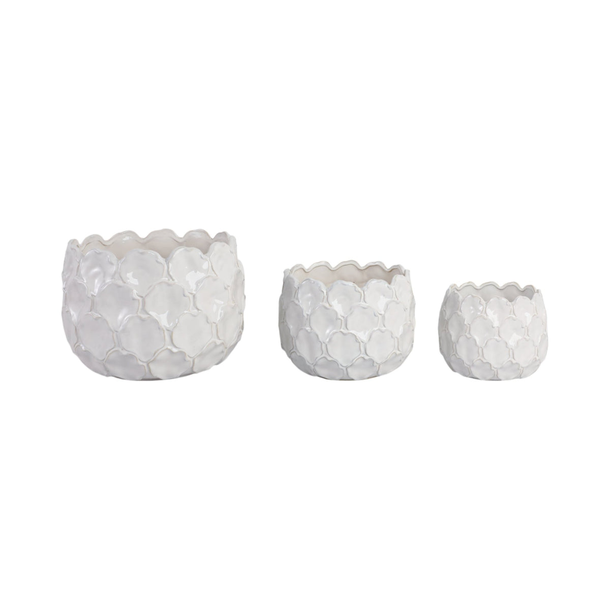 S/3 9/12/15" CLOUDY PETAL PLANTERS, WHITE Planter| Sagebrook Home