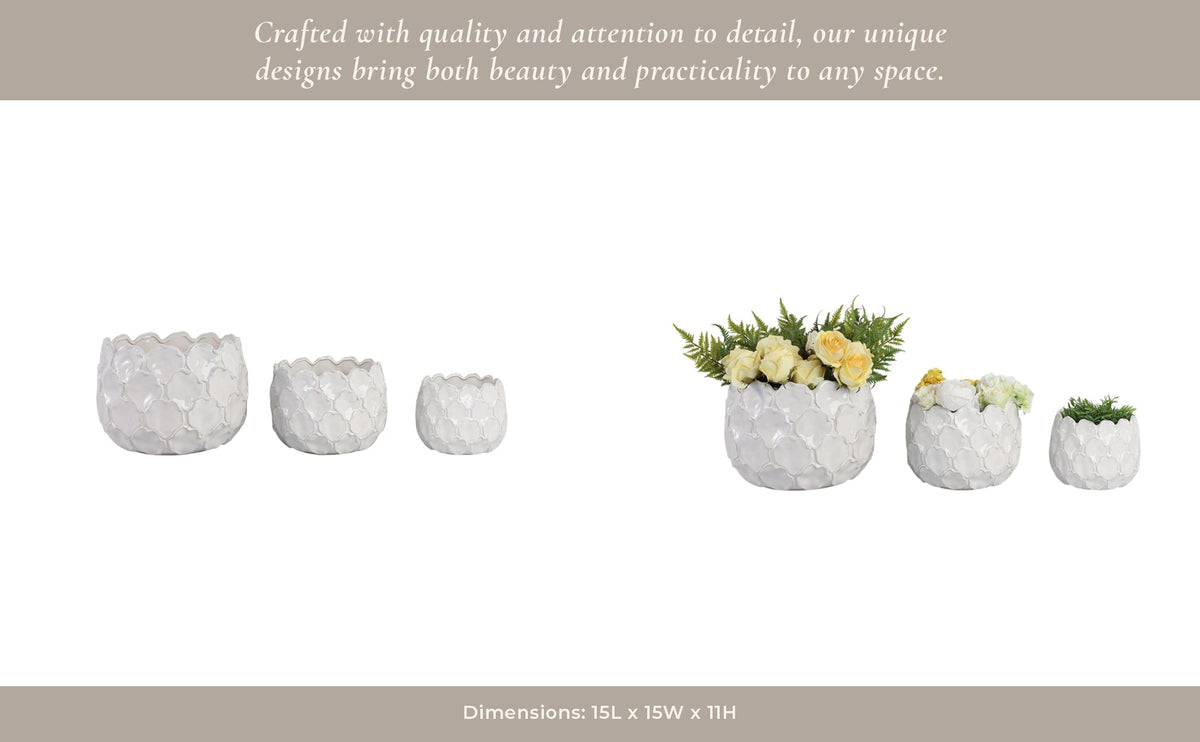 S/3 9/12/15" CLOUDY PETAL PLANTERS, WHITE Planter| Sagebrook Home
