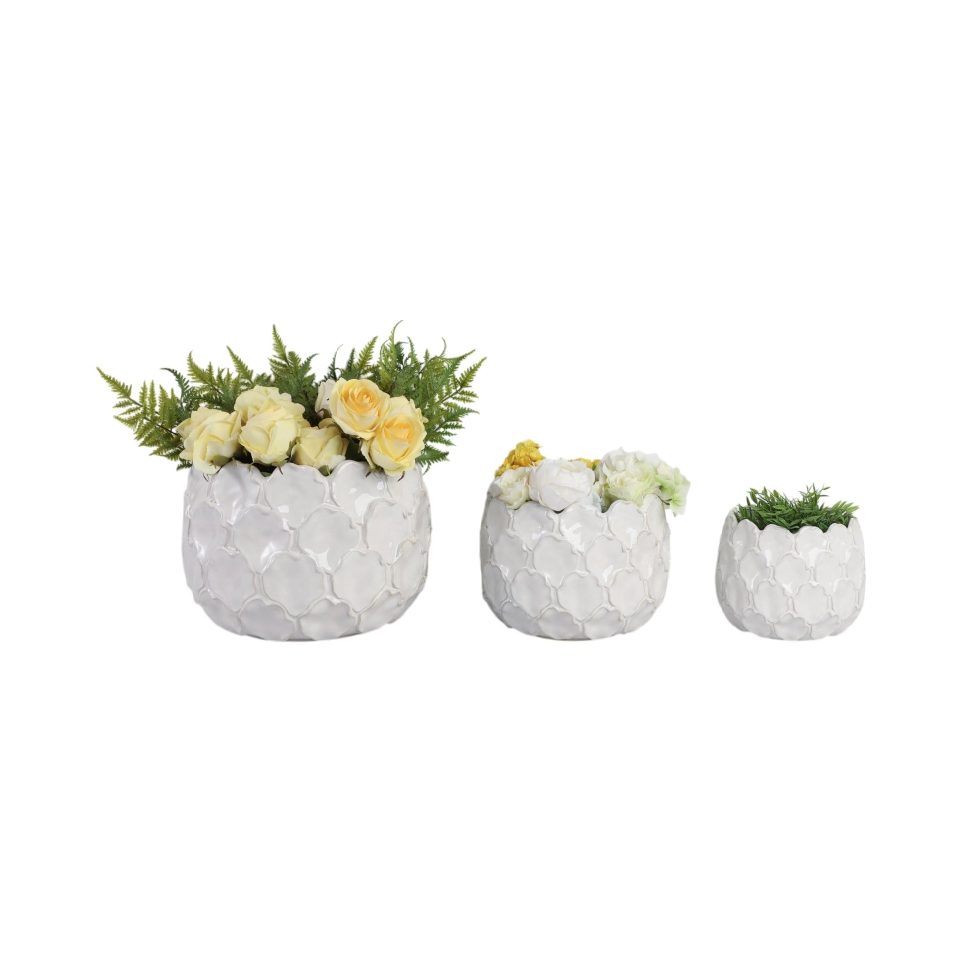 S/3 9/12/15" CLOUDY PETAL PLANTERS, WHITE Planter| Sagebrook Home