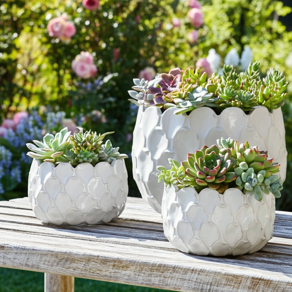 S/3 9/12/15" CLOUDY PETAL PLANTERS, WHITE Planter| Sagebrook Home
